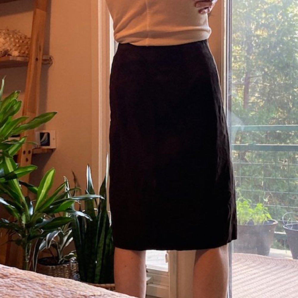 Brown leather suede snap-front skirt